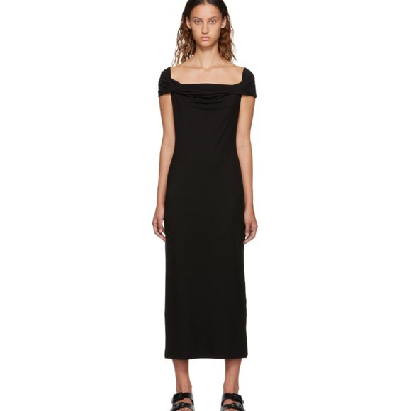 NEW Reformation Jamen Off Shoulder Knit Midi Dress in Black Size L#2486 - Picture 3 of 11